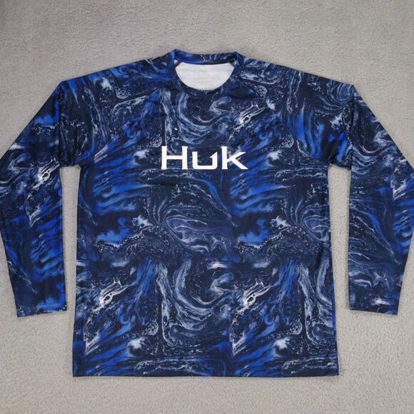 Huk Fishing Shirt Mens Large Blue Long Sleeve Performance Stretch - Picture 1 of 10